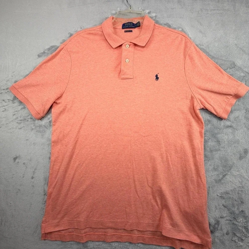 Polo Ralph Lauren Polo Shirt Mens M Orange Heathered Classic Fit Pony Logo